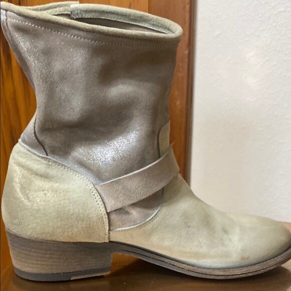 Pantanetti Leather Cowboy Boots Ankle Cream Iridescent Heeled Buckle Italian - Picture 5 of 16